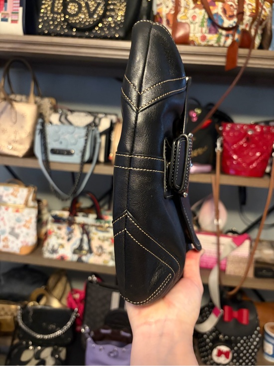 Coach SoHo Black Leather Shoulder Bag with Buckle Accent